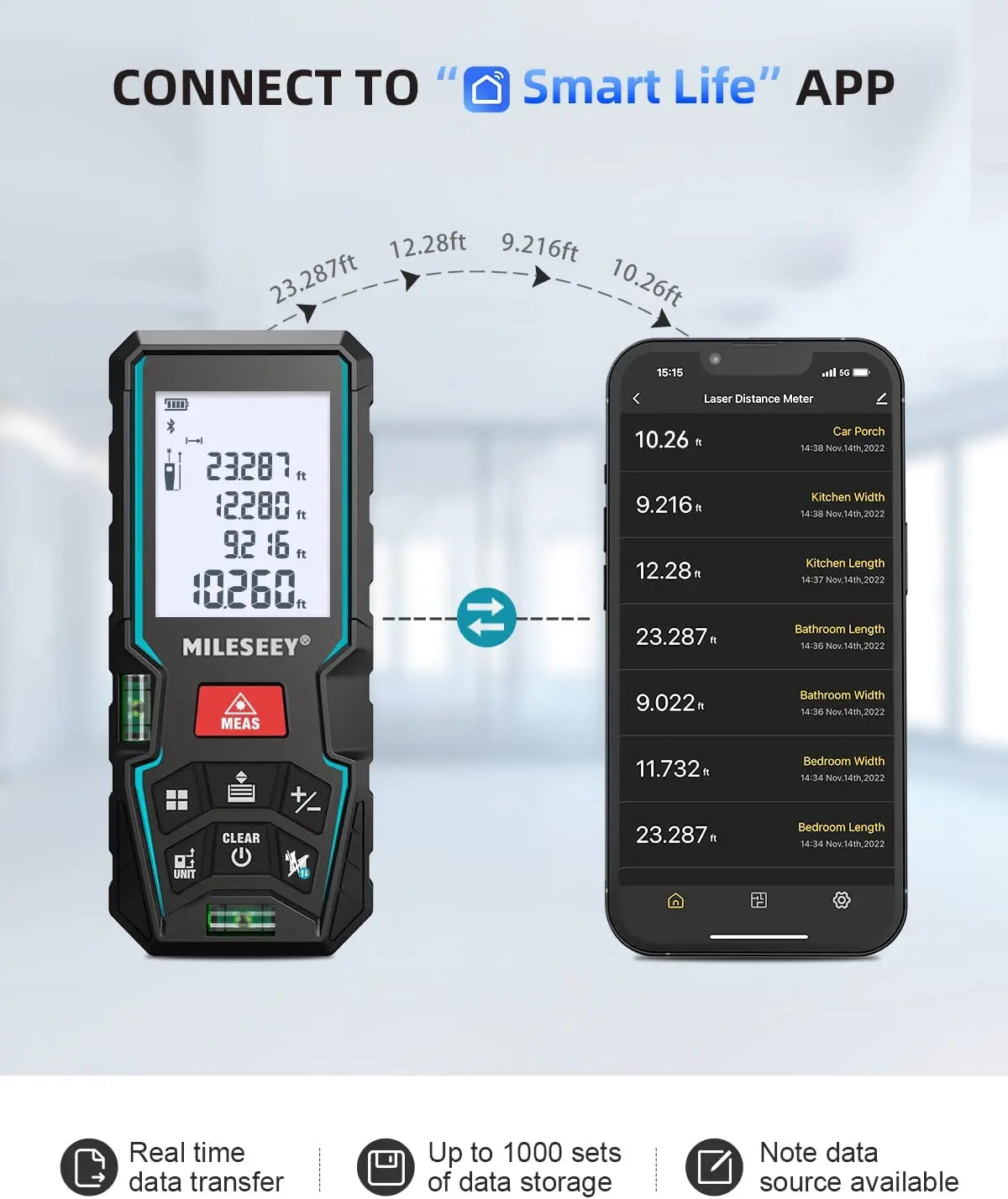 MILESEEY X5 Laser Distance Meter Digital Rangefinder Measuring Tool with Backlit Display