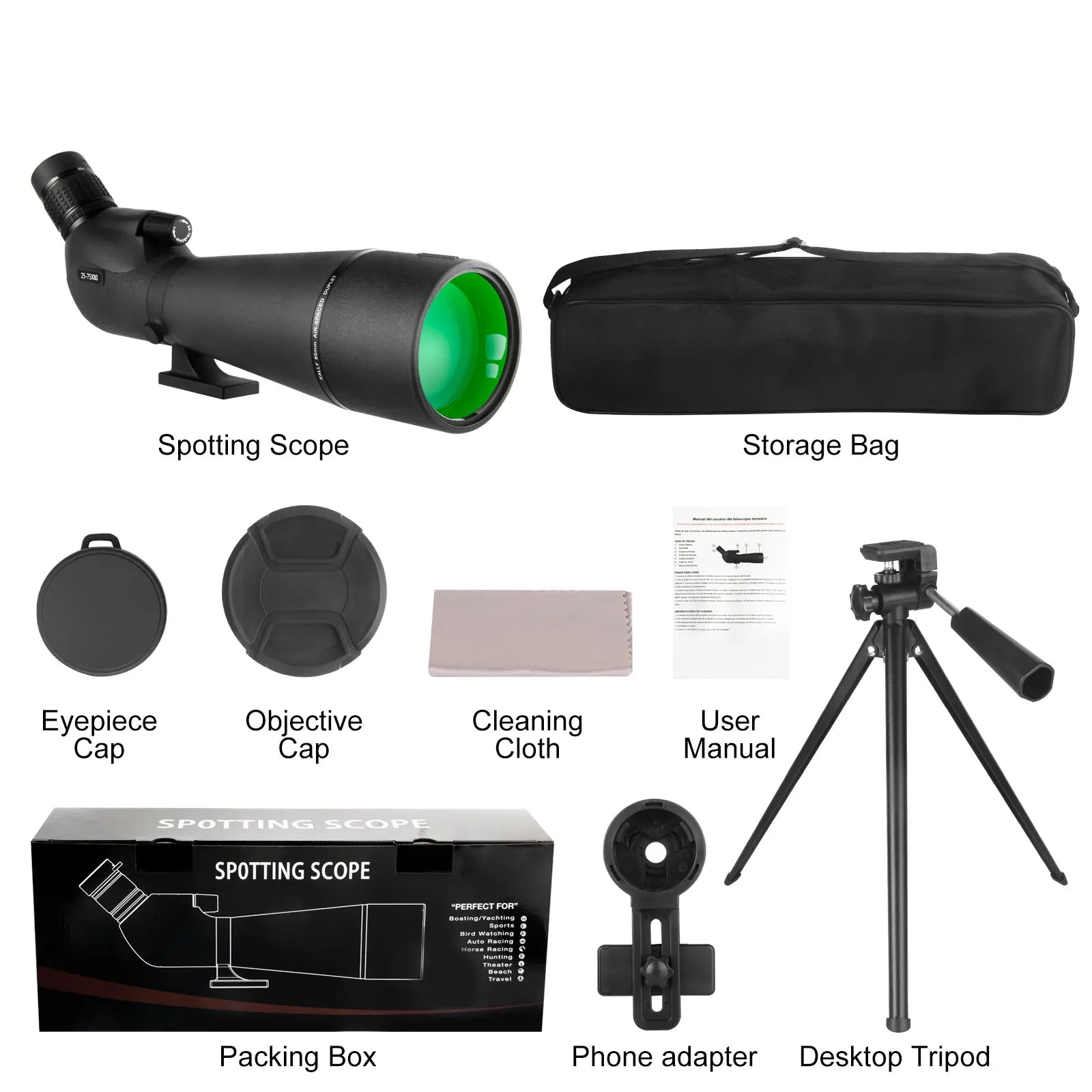 25–75x80 Waterproof Spotting Scope with Tripod & Phone Adapter for Bird Watching Wildlife Shooting