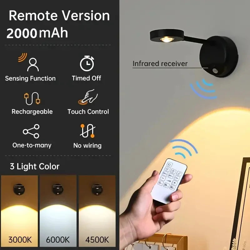 USB Rechargeable Motion Sensor Wall Light Dimmable LED Spotlight for Home Lighting & Artwork
