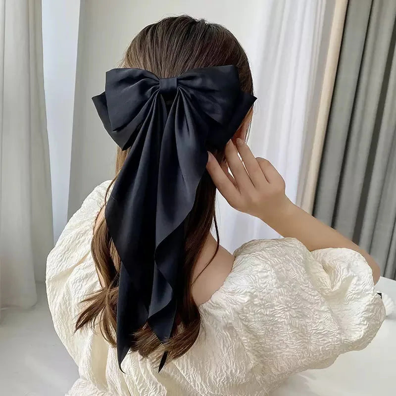 Elegant Large Satin Bow Hair Clip for Women and Girls Solid Colour Fashion Hair Accessory