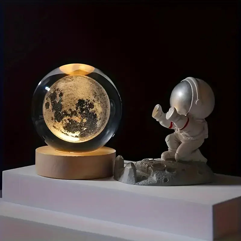 3D Crystal Ball Solar System Night Light 8cm Laser Engraved Glass Planet Globe Desk Lamp