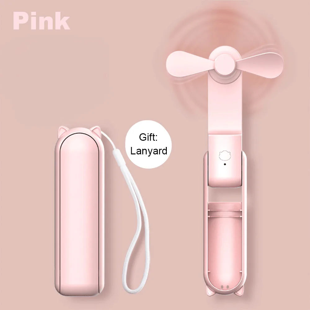 Portable USB Rechargeable Fan 2000mAh 3 Speed Mini Handheld Foldable Pocket Travel Fan with Power Bank