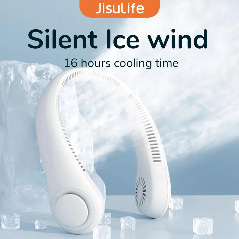 JISULIFE Portable Neck Fan, 4000mAh Rechargeable Battery, 5 Speeds Bladeless Hands-Free Cooling