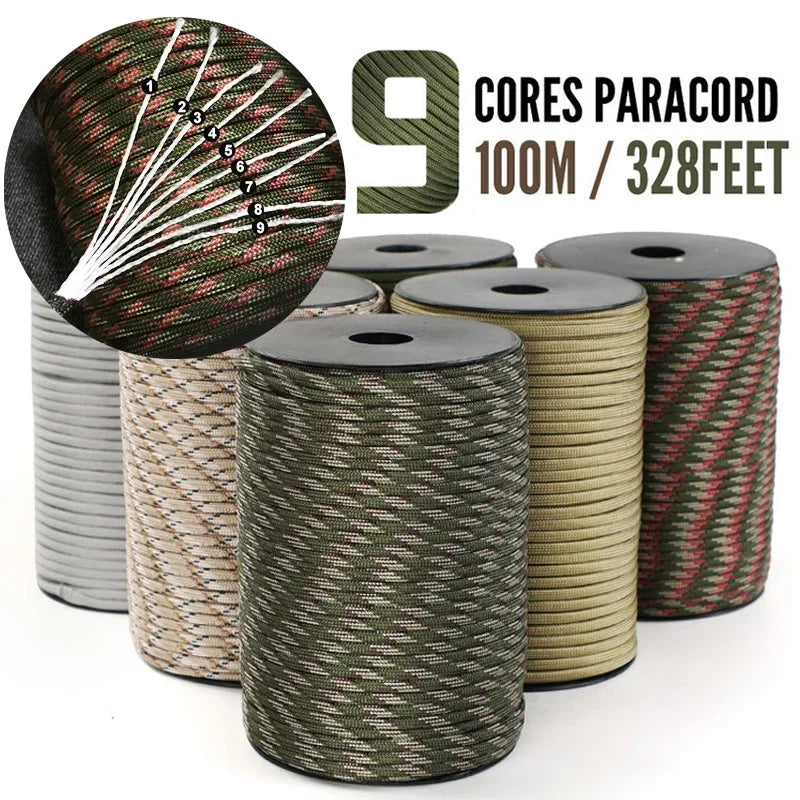 Military 550 Paracord 9 Strand 4mm Tactical Survival Rope 50m or 100m Polypropylene Camping Cord