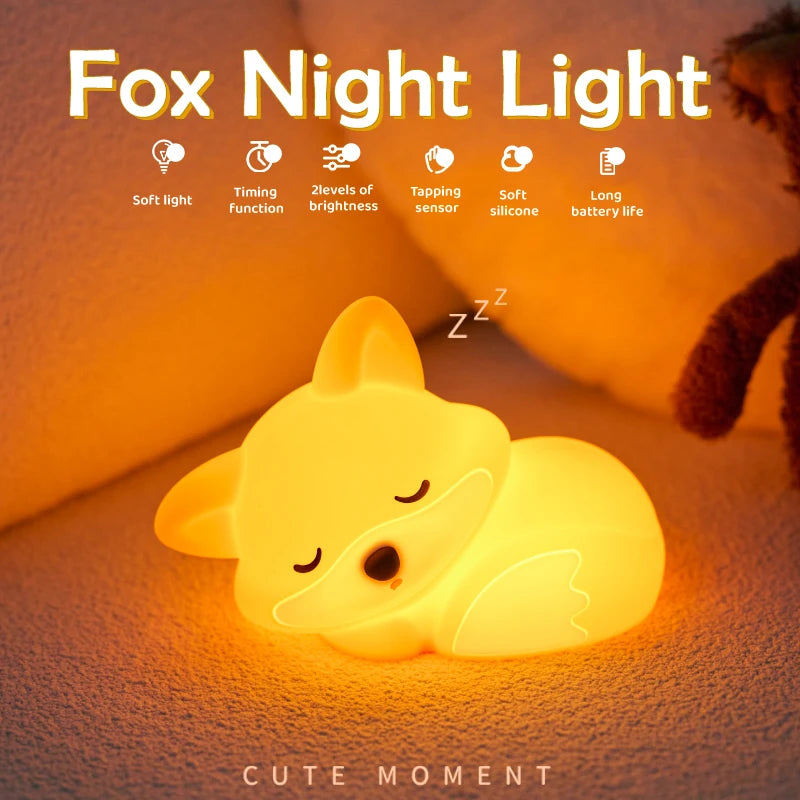 Cute Silicone Squishy Night Lamp Fox Rabbit Dimmable LED Nursery Bedside Touch Sensor Light