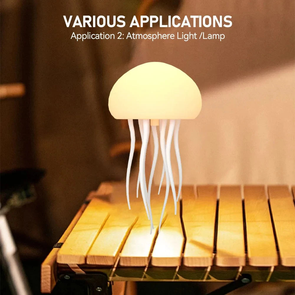 Cartoon Jellyfish LED Night Light RGB Rotating Bedside Lamp Voice Control Table Room Decoration