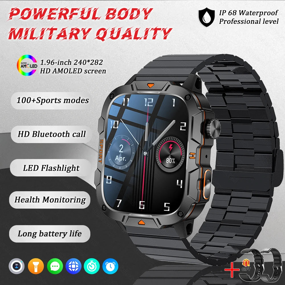 GUHUAVMI Military Grade Smart Watch 1.96in AMOLED Bluetooth Call 5ATM Fitness Tracker 2025