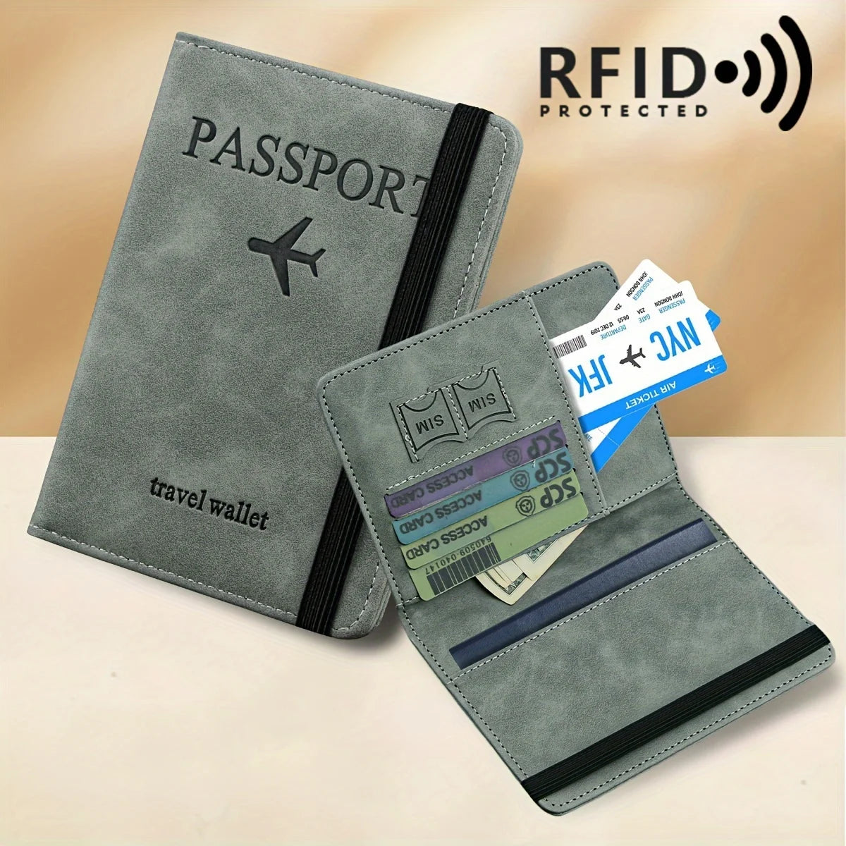 Retro PU Passport Holder RFID Blocking Travel Wallet with Card Slots Multi-Function Travel Organiser