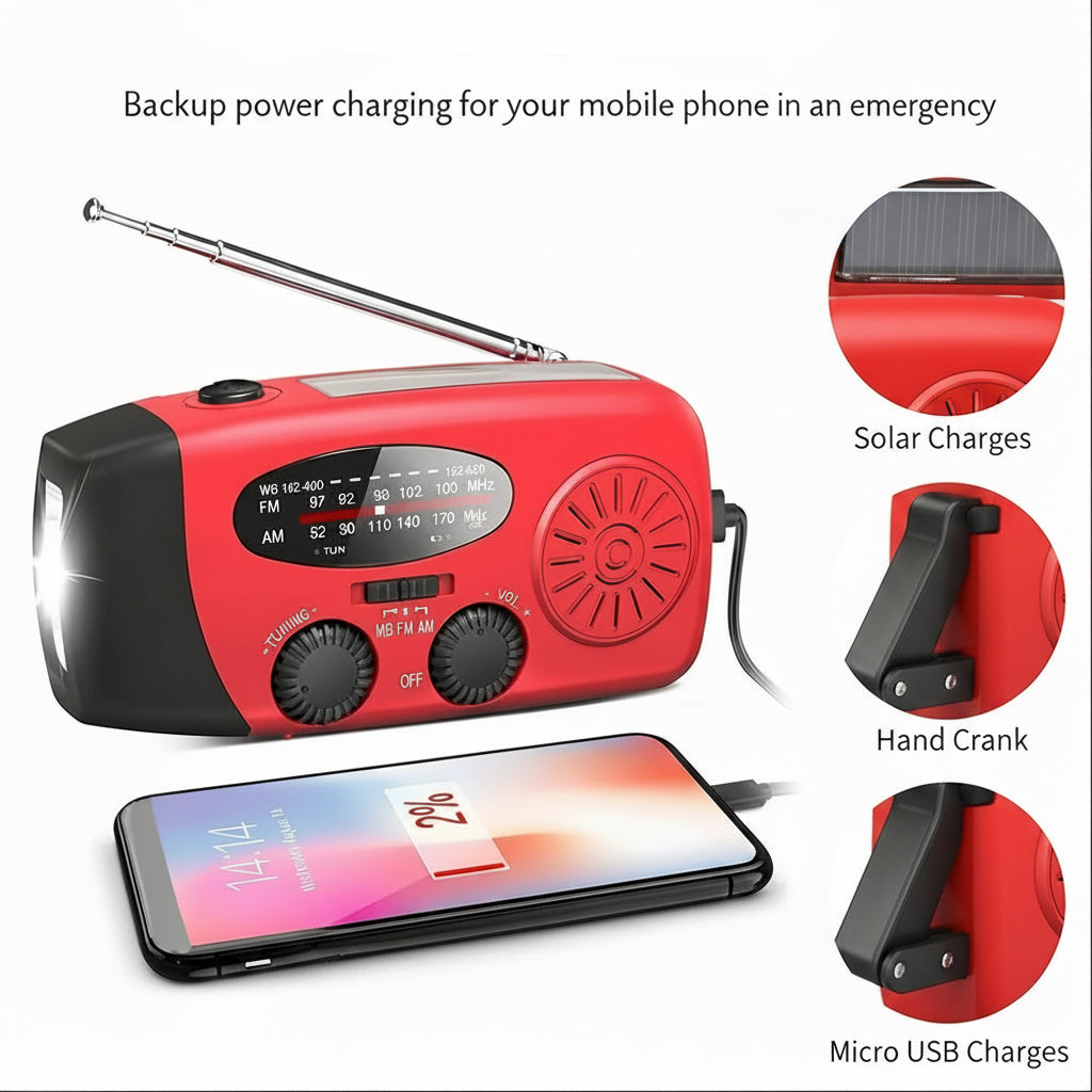 Emergency Hand Crank Solar Radio Power Bank Flashlight AM FM Weather Portable Survival Charger