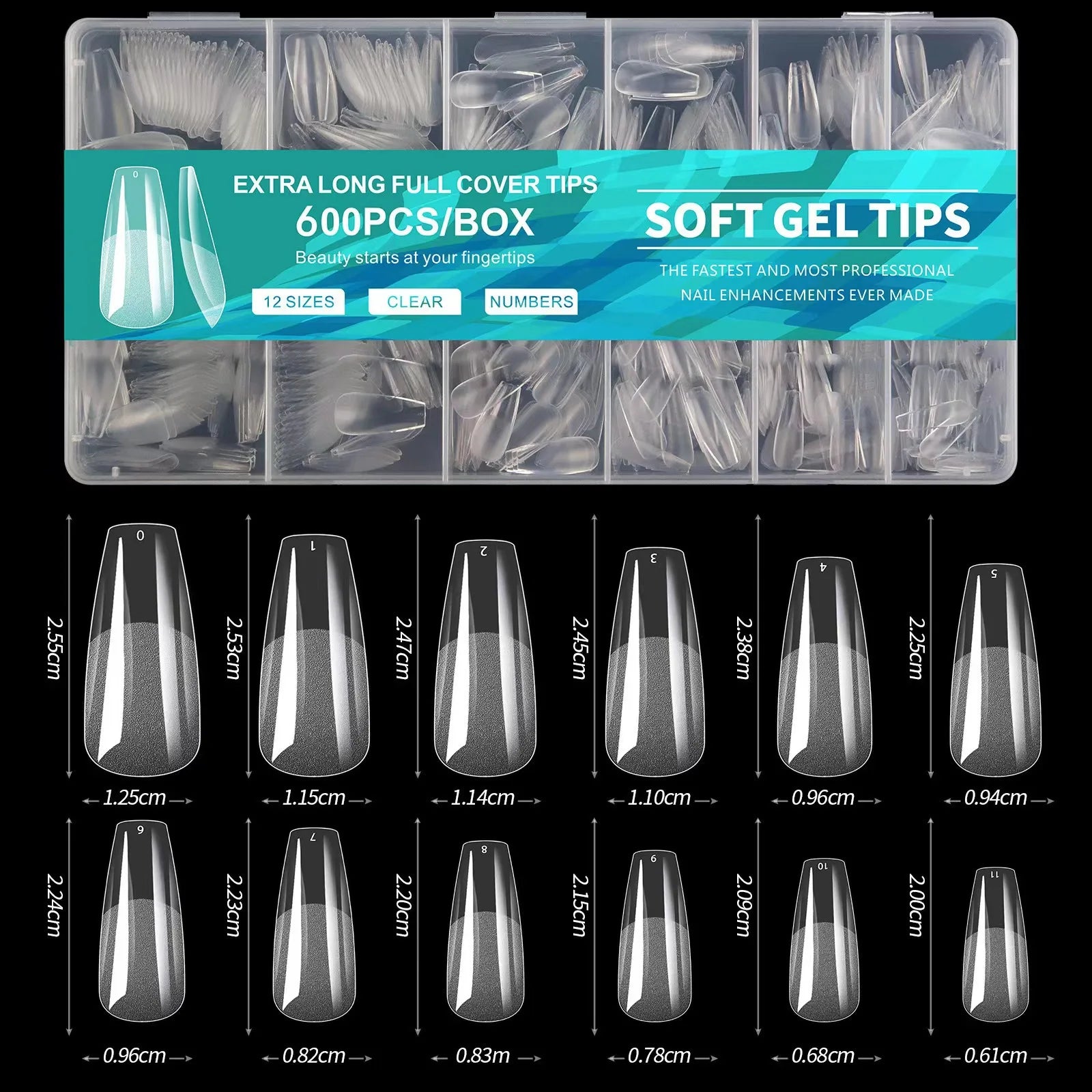 600Pcs Medium Almond Half Matte Full Cover False Nail Tips for Acrylic Gel Press On Nails DIY Kit