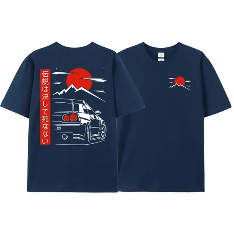 Japanese JDM GTR R34 Racing T-Shirt Oversized Streetwear Tee for Men Unisex 100% Cotton Back Print