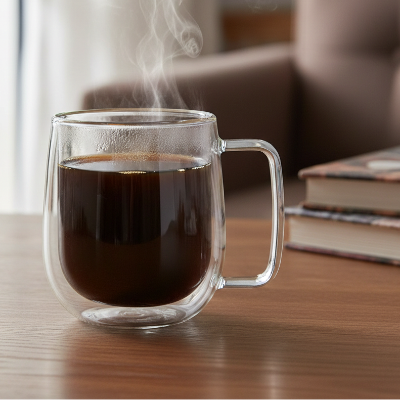Double Wall Borosilicate Glass Mug 150–350ml Heat Resistant Coffee Tea Cup Clear with Handle