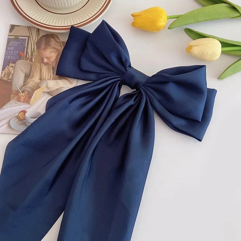 Elegant Large Satin Bow Hair Clip for Women and Girls Solid Colour Fashion Hair Accessory