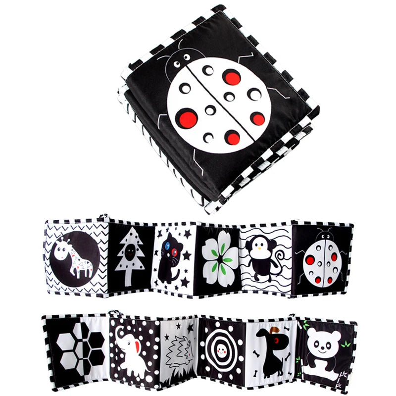 QWZ Soft Baby Cloth Books 3D Touch Feel High Contrast Sensory Stroller Toy for Newborns & Infants