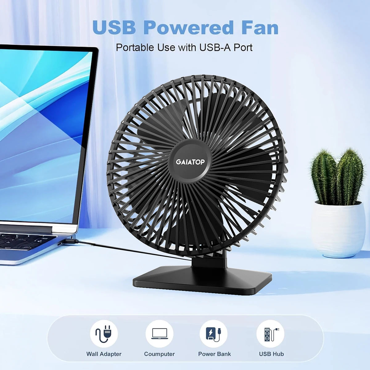 GAIATOP Desk Fan Portable USB 4-Speed Ultra Quiet Adjustable Cooling Fan for Home Office Bedroom