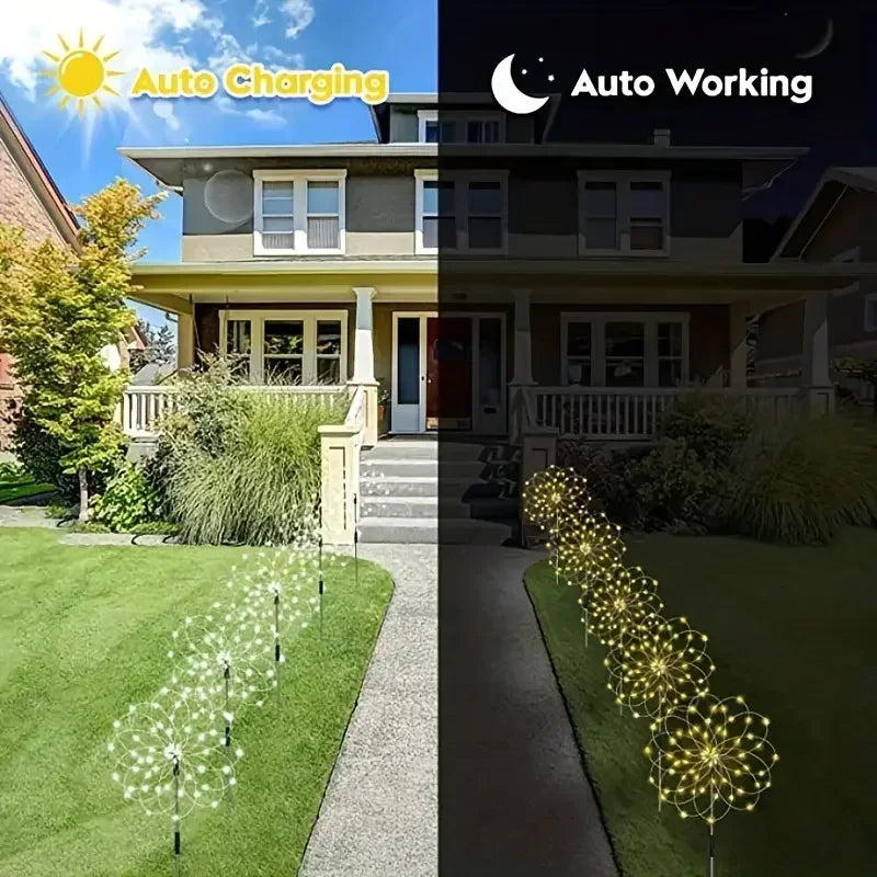 SOLAR Fireworks Lights 60 LED Outdoor Garden Waterproof Remote Control 8 Modes Copper Wire Stake