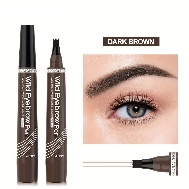 Waterproof Eyebrow Tattoo Pen with 4 Split Tip Liquid Applicator for Natural Long-Lasting Brows