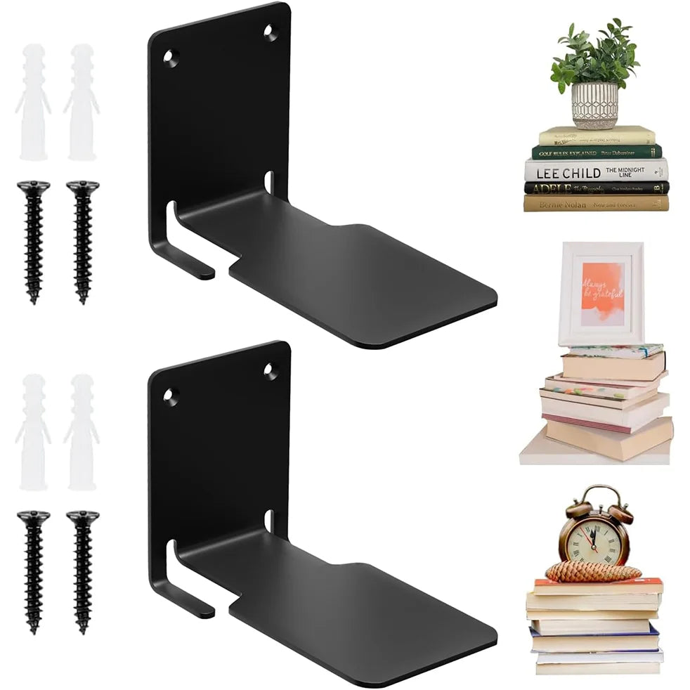 Invisible Floating Bookshelves Set of 2 Black Metal Wall Mounted Heavy Duty Storage Shelf Shelf