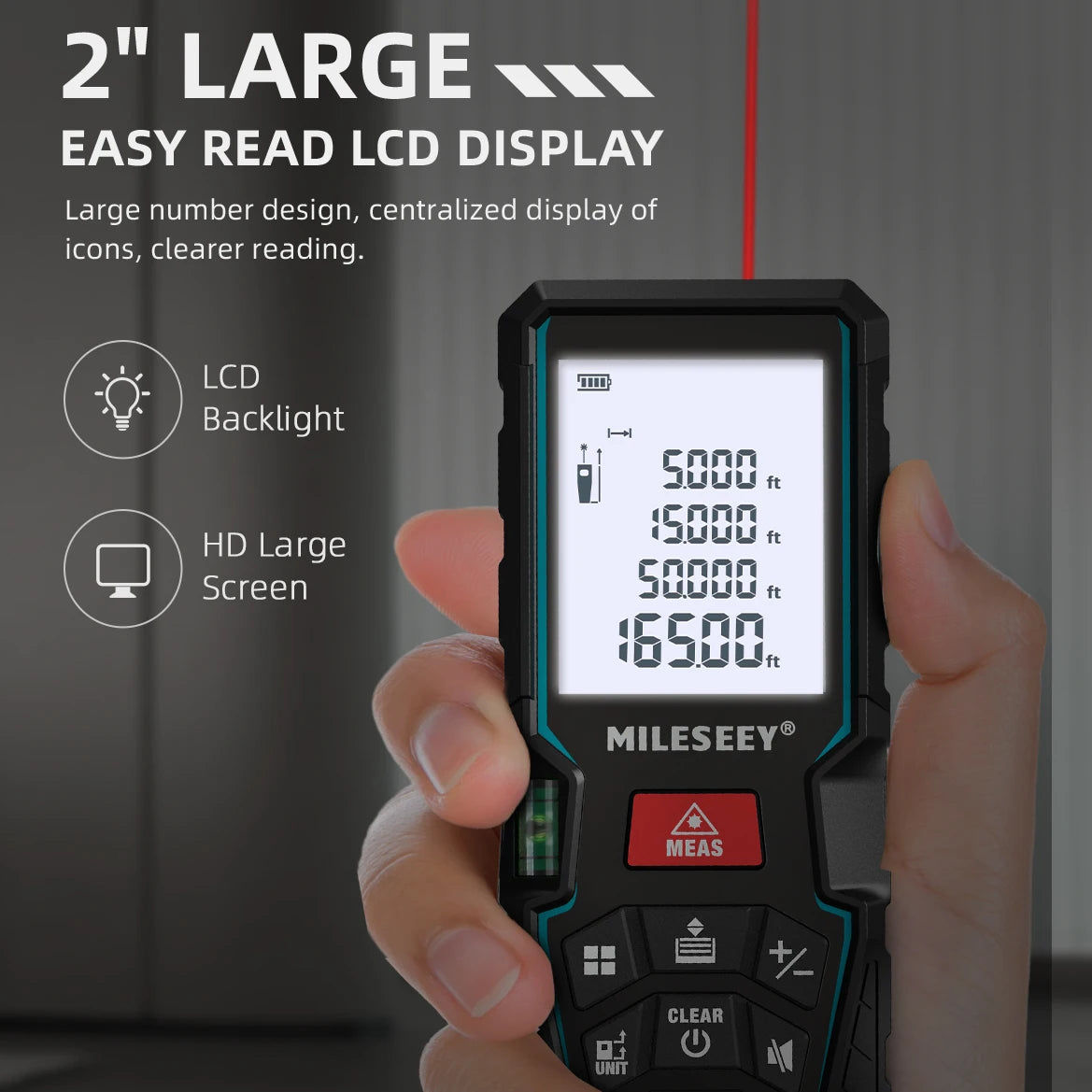 MILESEEY X5 Laser Distance Meter Digital Rangefinder Measuring Tool with Backlit Display