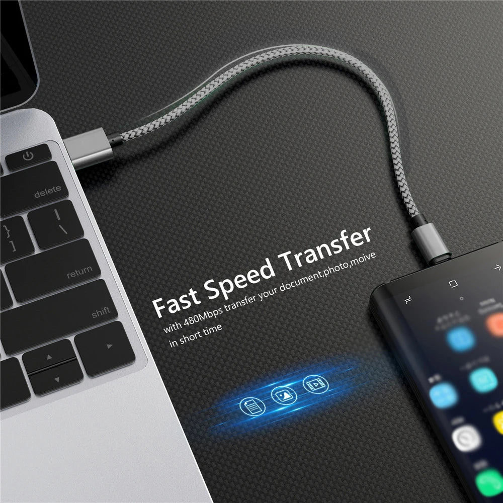 USB A to Type-C Fast Charging Cable 2A Nylon Data Cable for iPhone, Android, Huawei, Samsung Devices