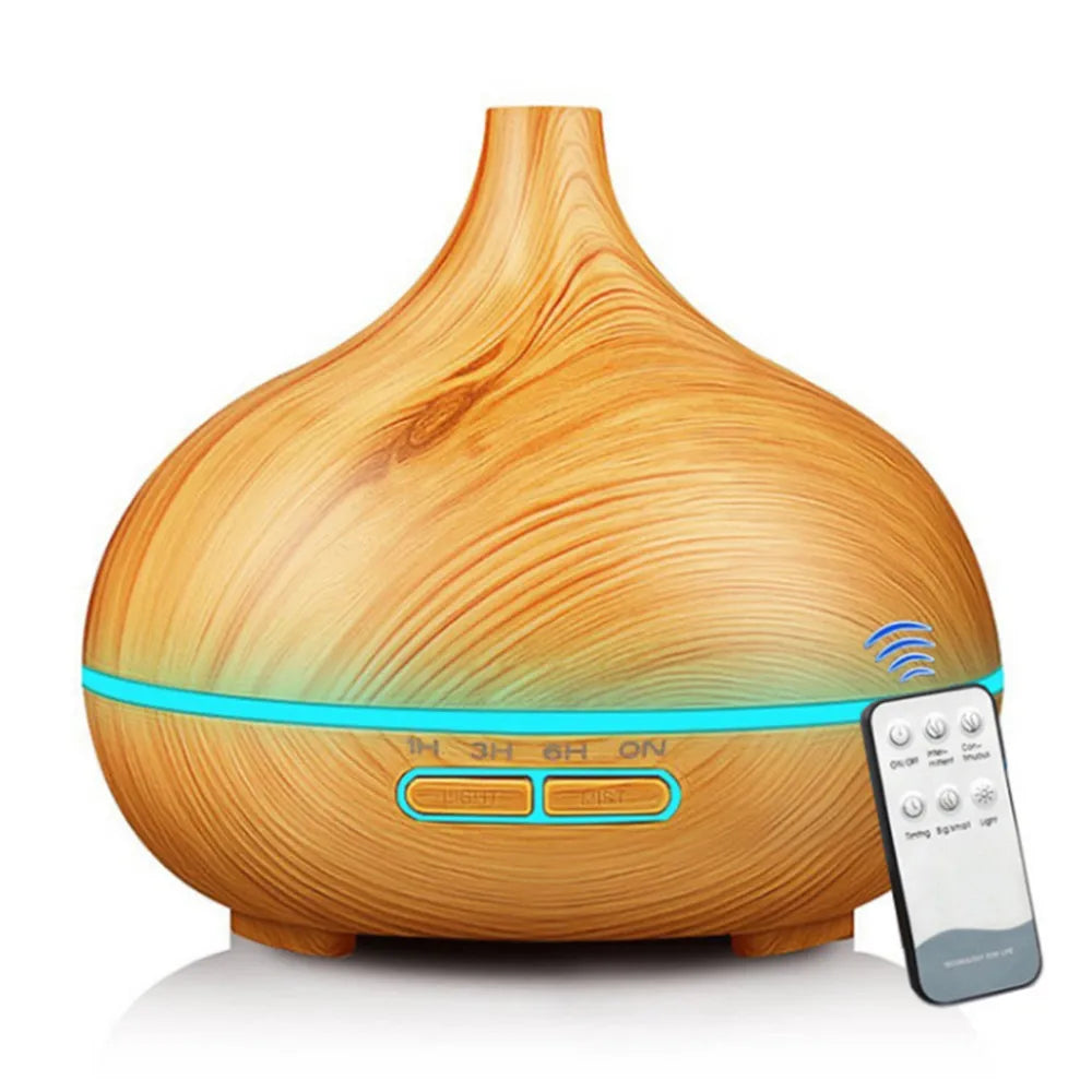 550ml Wood Grain Essential Oil Diffuser with LED Lights Remote Control and USB Power