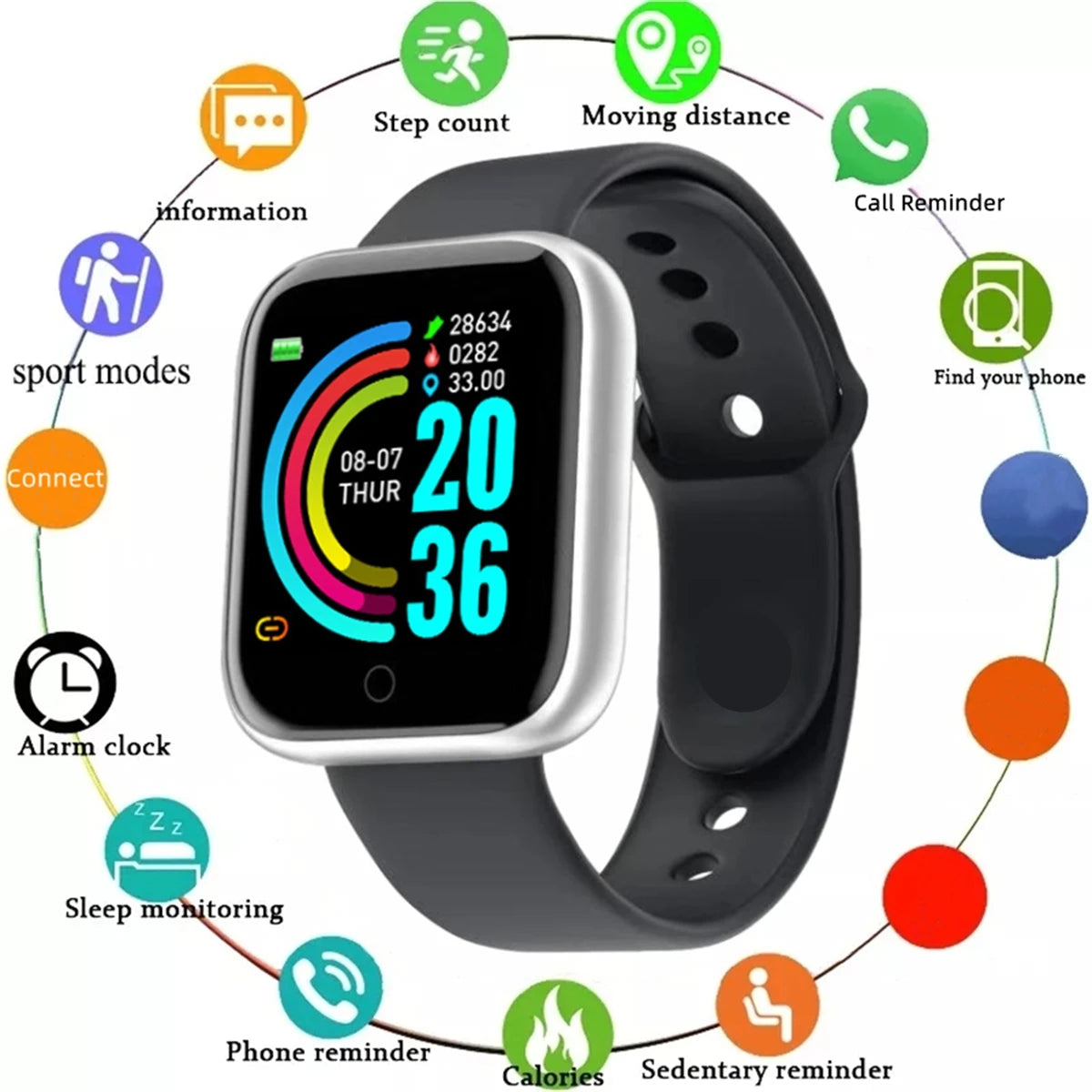 Smart Watch for Men & Women with Fitness Tracker, Heart Rate Monitor & Message Reminder