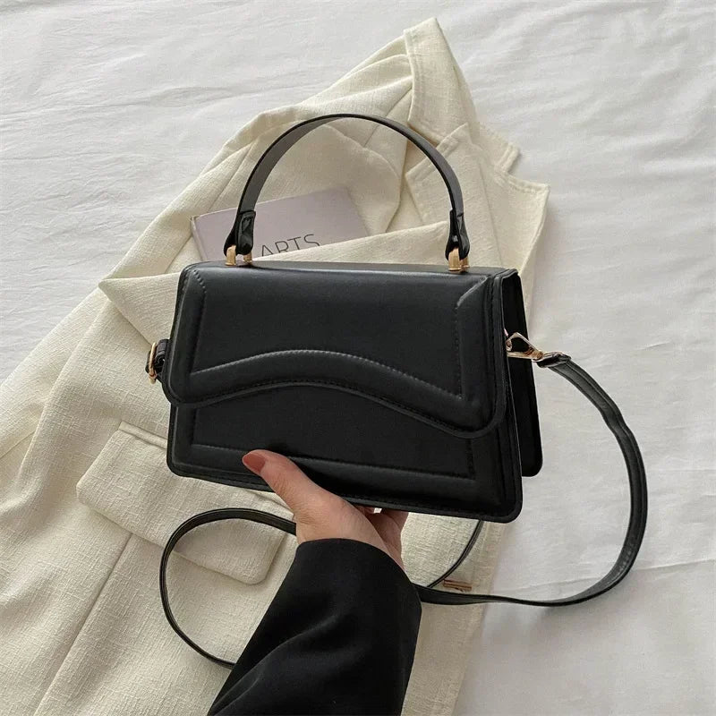 High Quality PU Leather Women's Shoulder Crossbody Handbag Solid Colour Small Square Tote