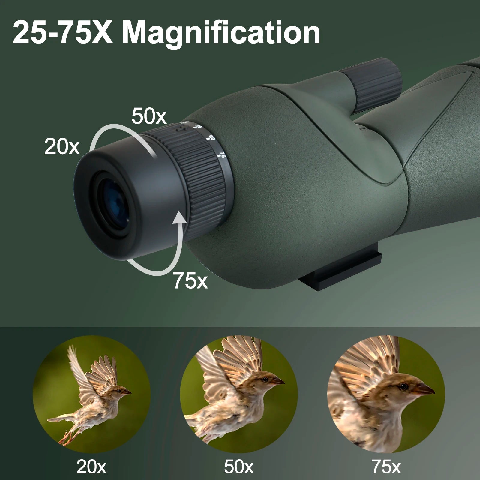25-75x60 Spotting Scope Monocular with Tripod Phone Adapter for Bird Watching Shooting