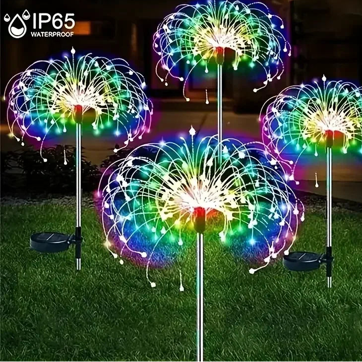 SOLAR Fireworks Lights 60 LED Outdoor Garden Waterproof Remote Control 8 Modes Copper Wire Stake