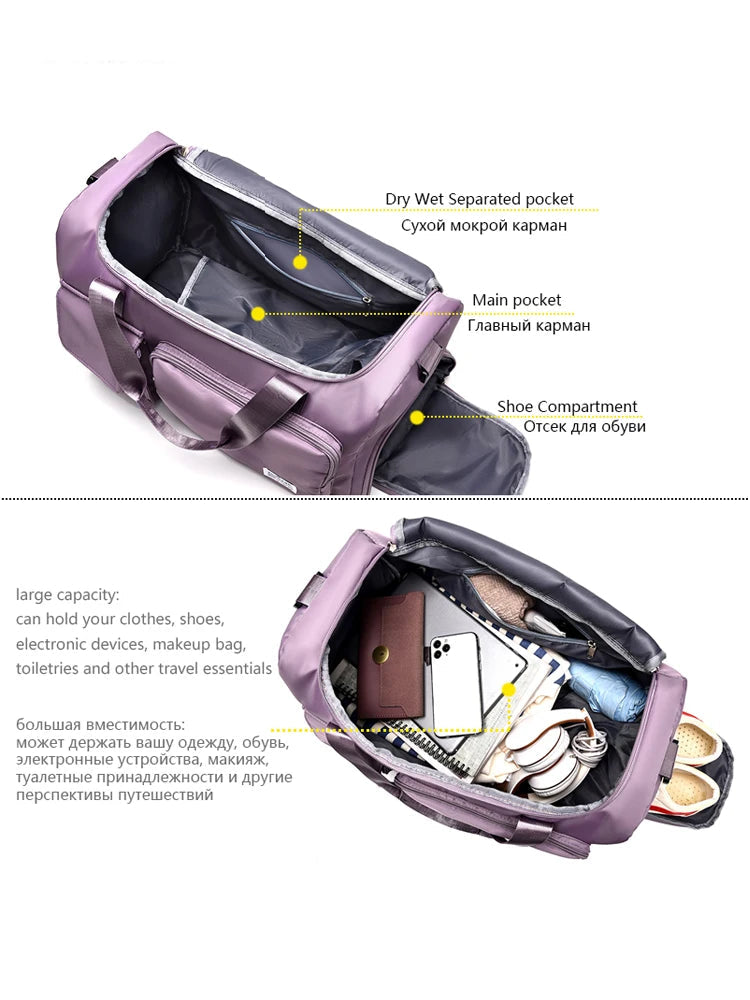 Carry on travel bag large capacity weekender overnight duffel with shoe compartment for women