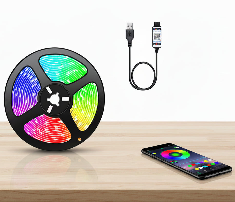 RGB 5050 LED Strip Light - Bluetooth App Controlled 5V USB Flexible Tape for TV Backlight Decor