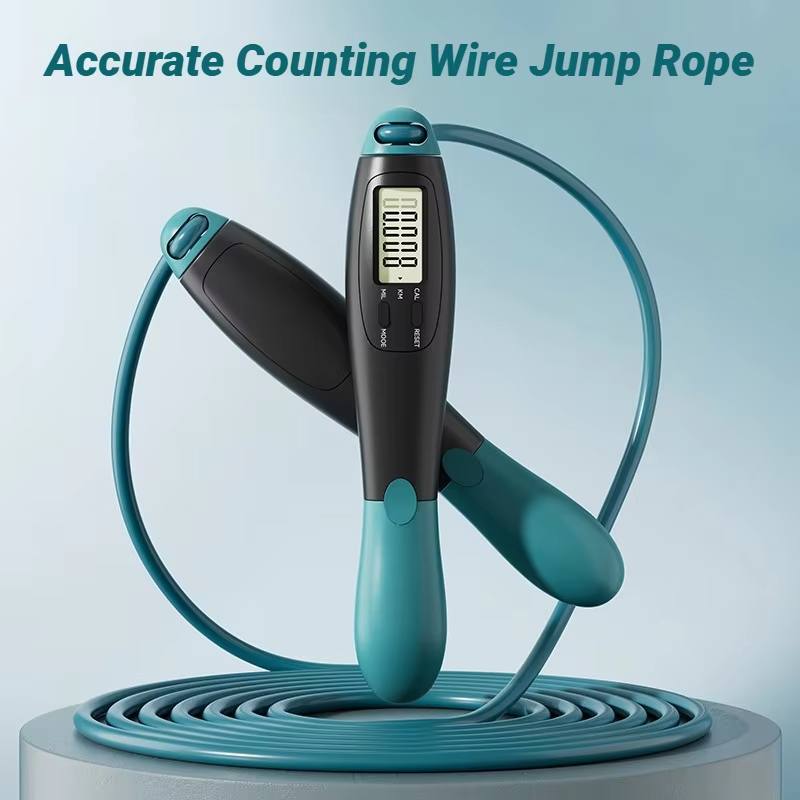 Adjustable Digital Counting Jump Rope Steel Skipping Rope Fitness Cardio Training for Adults
