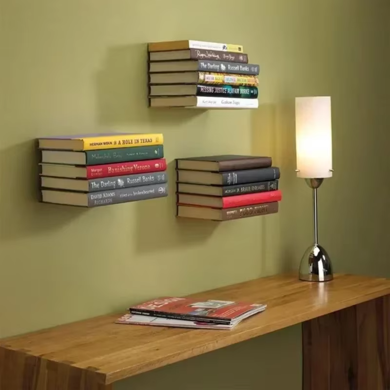 Invisible Floating Bookshelves Set of 2 Black Metal Wall Mounted Heavy Duty Storage Shelf Shelf